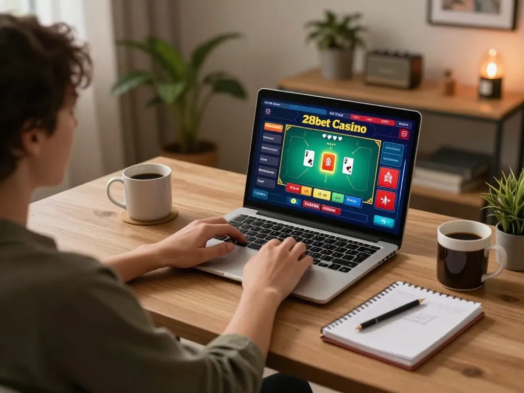 A player enjoying their time at 28bets casino while engaging in a virtual poker game from the comfort of home.