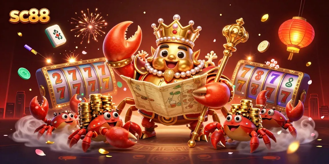Experience winning moments at sc88 with a golden crab emperor amidst dynamic casino elements.