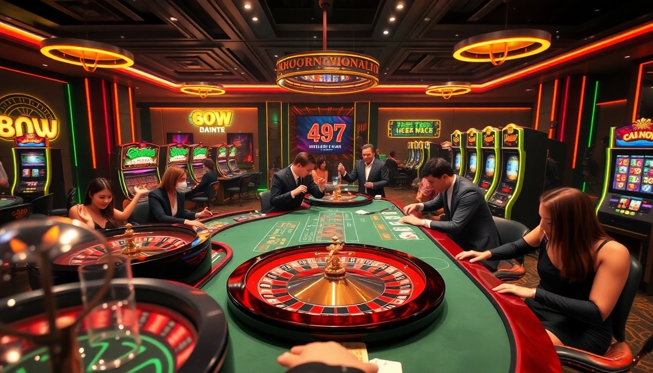 Players winning at the elegant 888NEW casino with exciting slot machines and poker tables.
