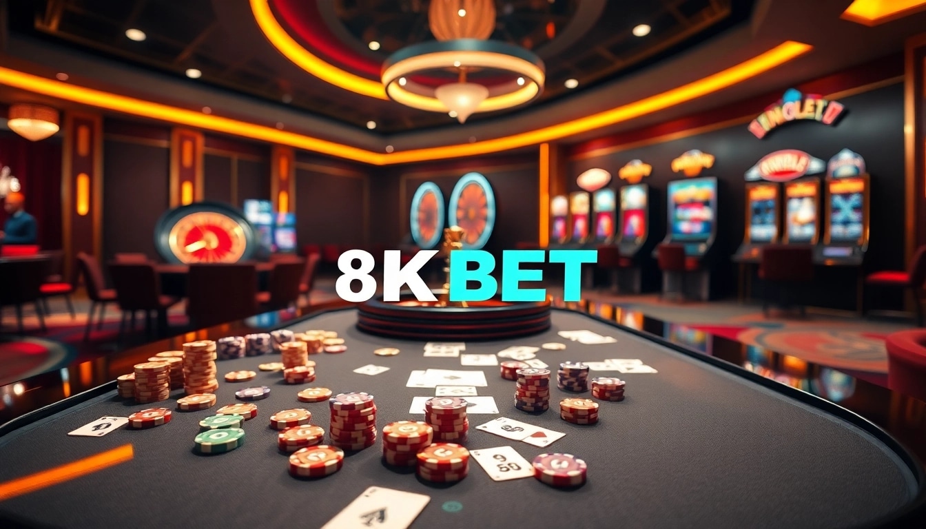 Experience the excitement of 8KBET with vibrant casino tables, thrilling games, and luxurious ambiance.