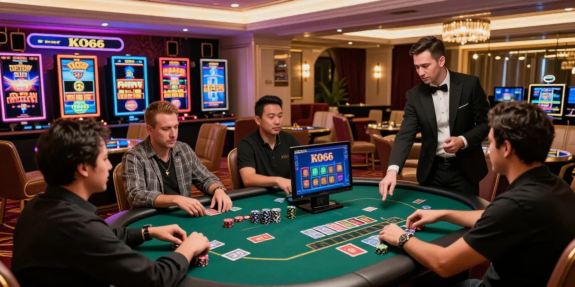Engaged players enjoying KO66 online gambling with vibrant ambiance and stylish decor.