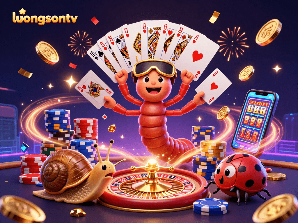 Experience thrilling gameplay on luongsontv with a dynamic casino scene flaunting animated dealers and vibrant elements.