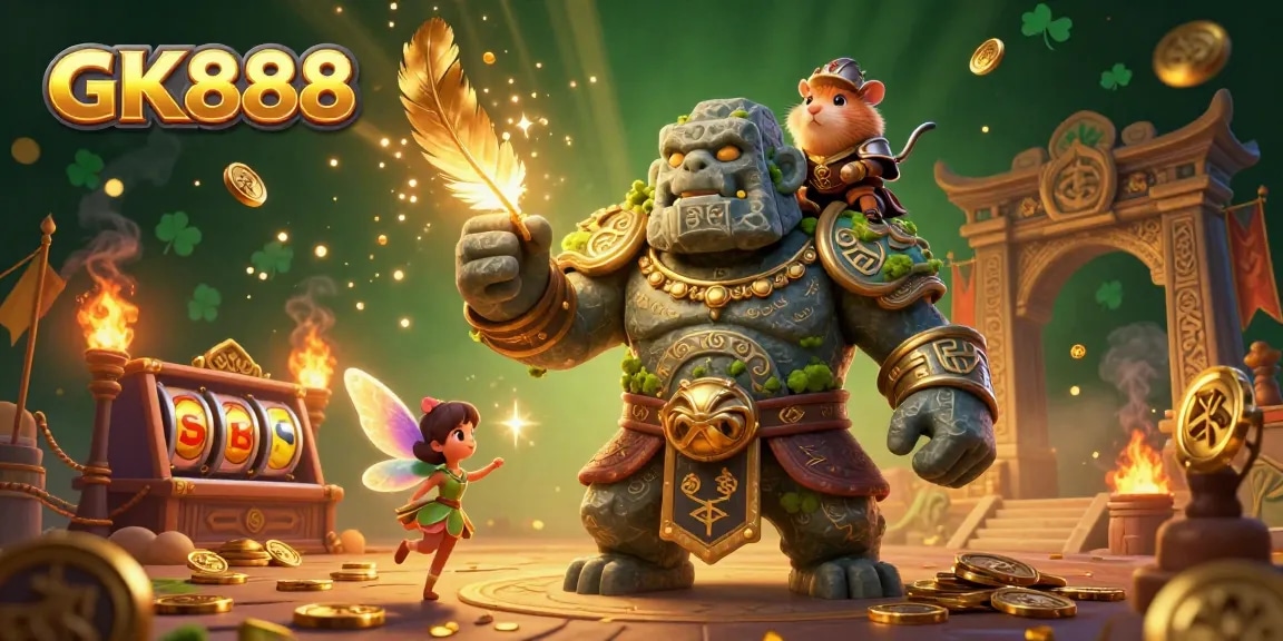 Experience the thrills of GK888 in an animated casino world with lively characters and gaming elements.