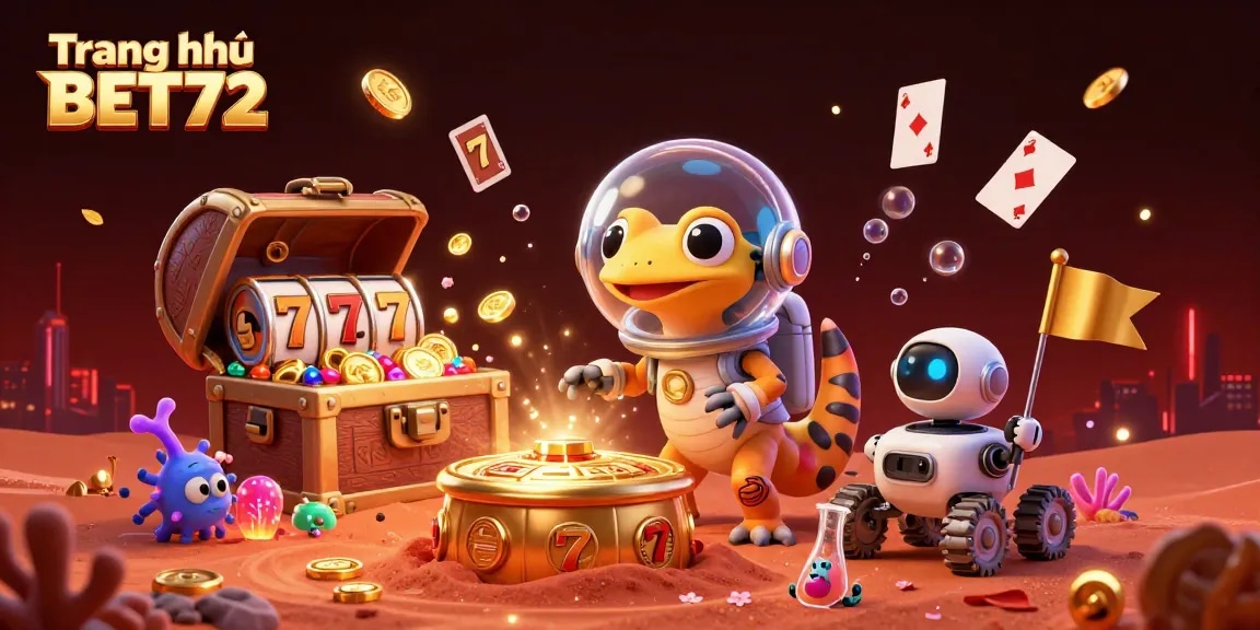 Place your bets and win big at Trang chủ BET72 with a vibrant Martian casino adventure scene.
