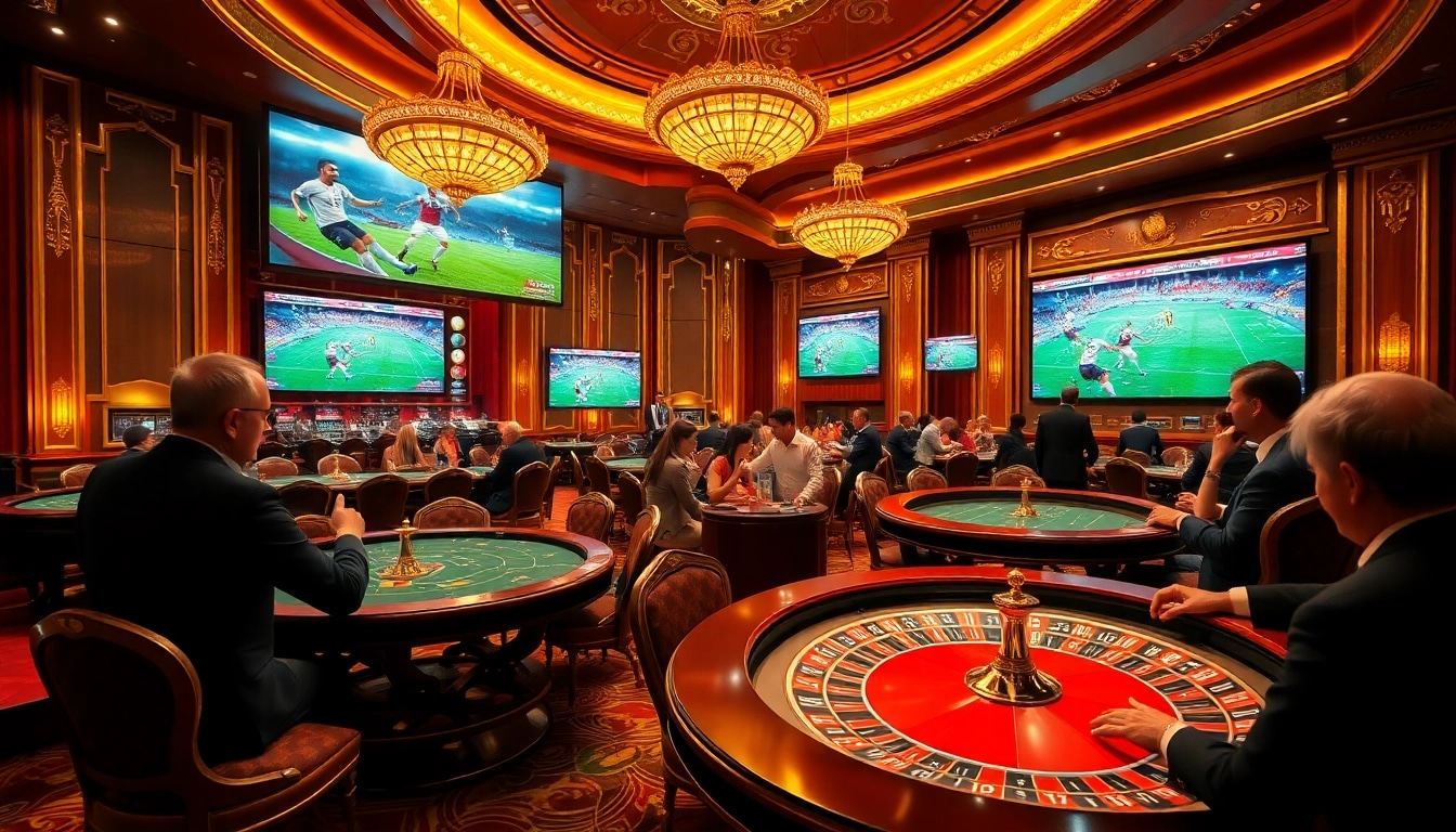 Experience the vibrant atmosphere of trực tiếp bóng đá action in a luxury casino setting with live betting and excitement.