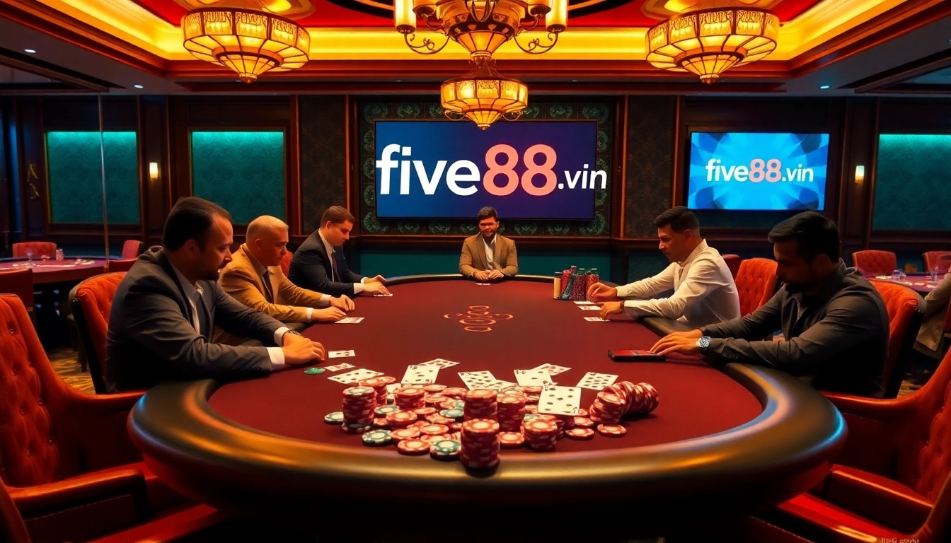 Join the excitement at five88 .vin with a vibrant poker table scene showcasing immersive gameplay.