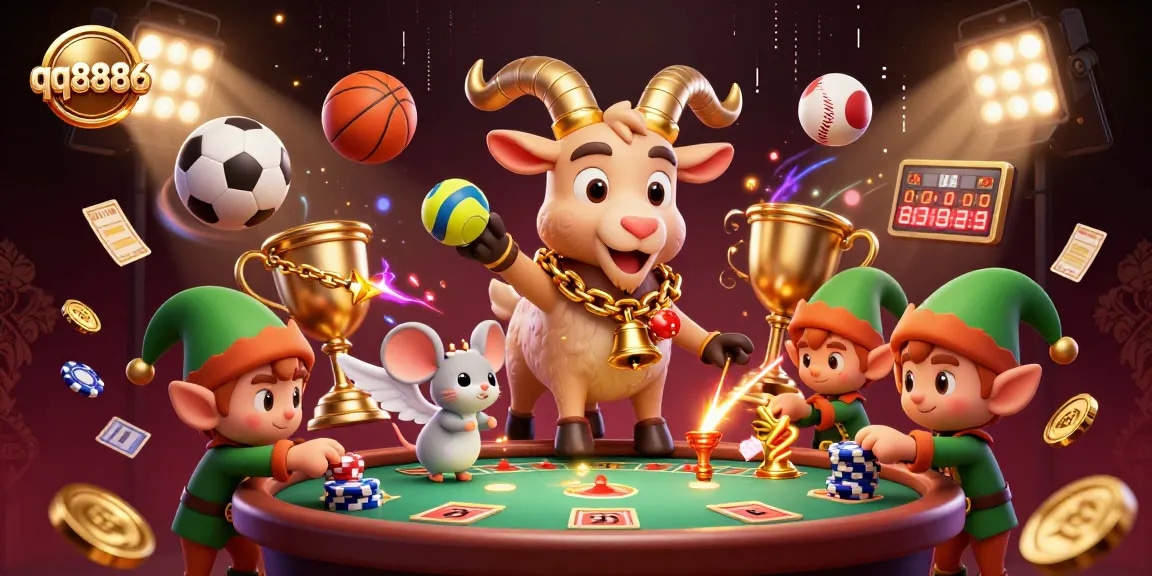 Engage with thrilling gameplay at qq8886 as festive Krampus oversees a vibrant casino scene.