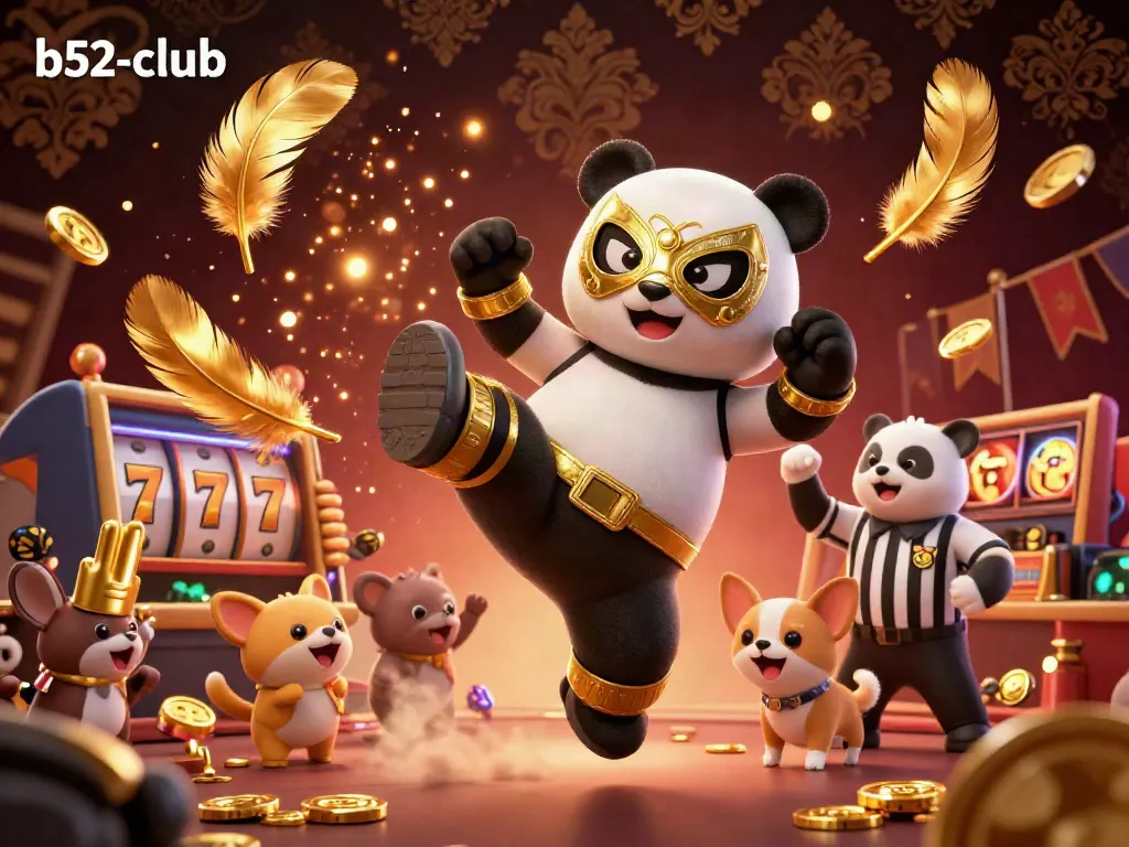 Engage with b52-club's thrilling digital slot and casino action featuring a panda wrestler.