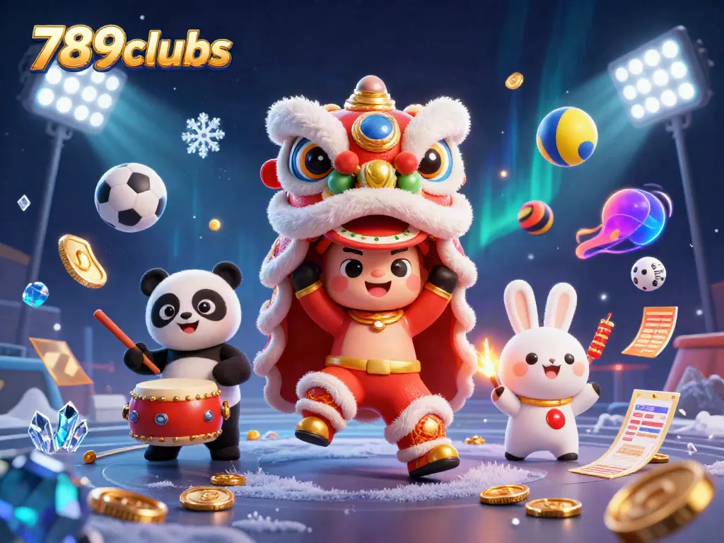 Experience the vibrant excitement of 789clubs with a lively lion dance and dynamic sports elements.
