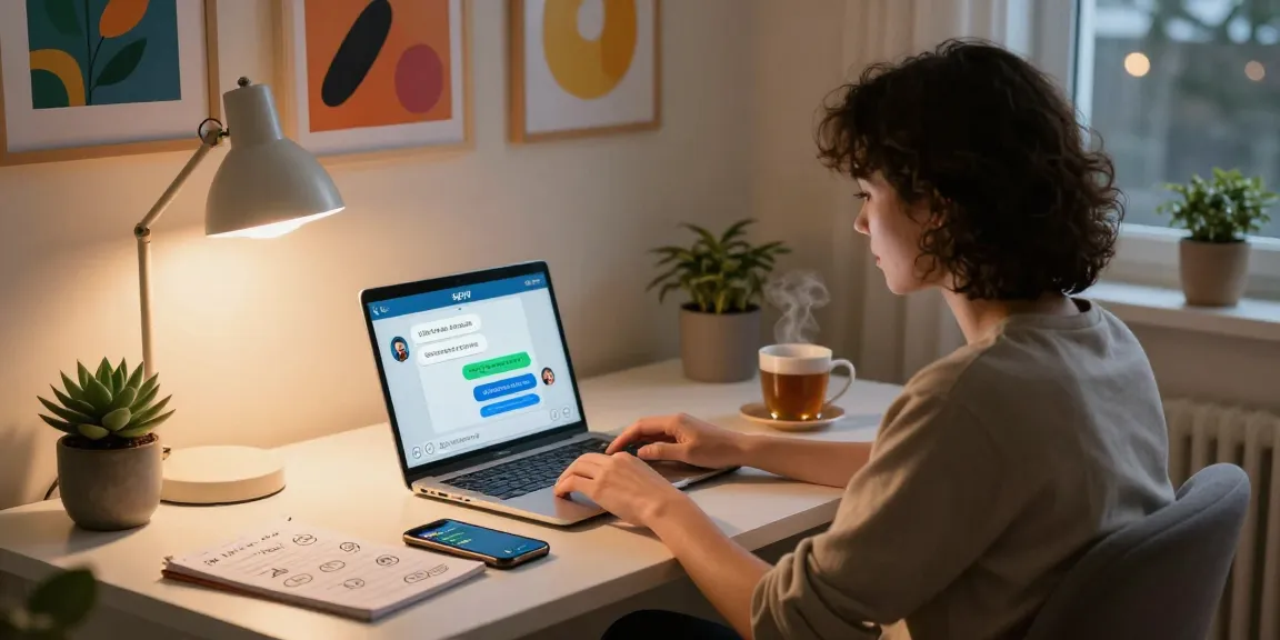 Engaging with an NSFW chat bot in a cozy home office setting.