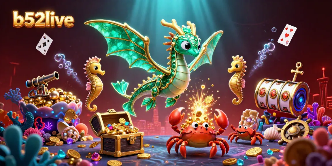 Experience vibrant gameplay with b52live featuring an emerald dragon and treasure-filled chest.