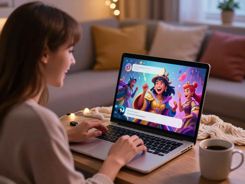 Engaging AI 18+ chat experience with vibrant avatars and cozy room aesthetic.