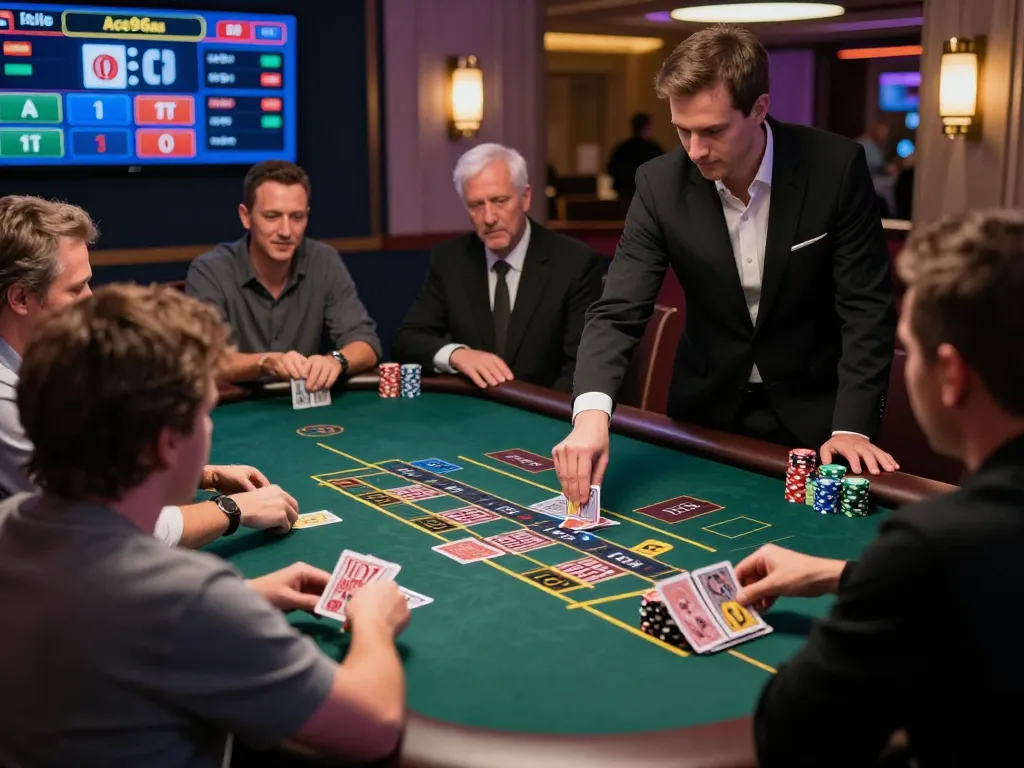 Ace96au blackjack players making strategic bets during a live dealer game, showcasing engaging online experience