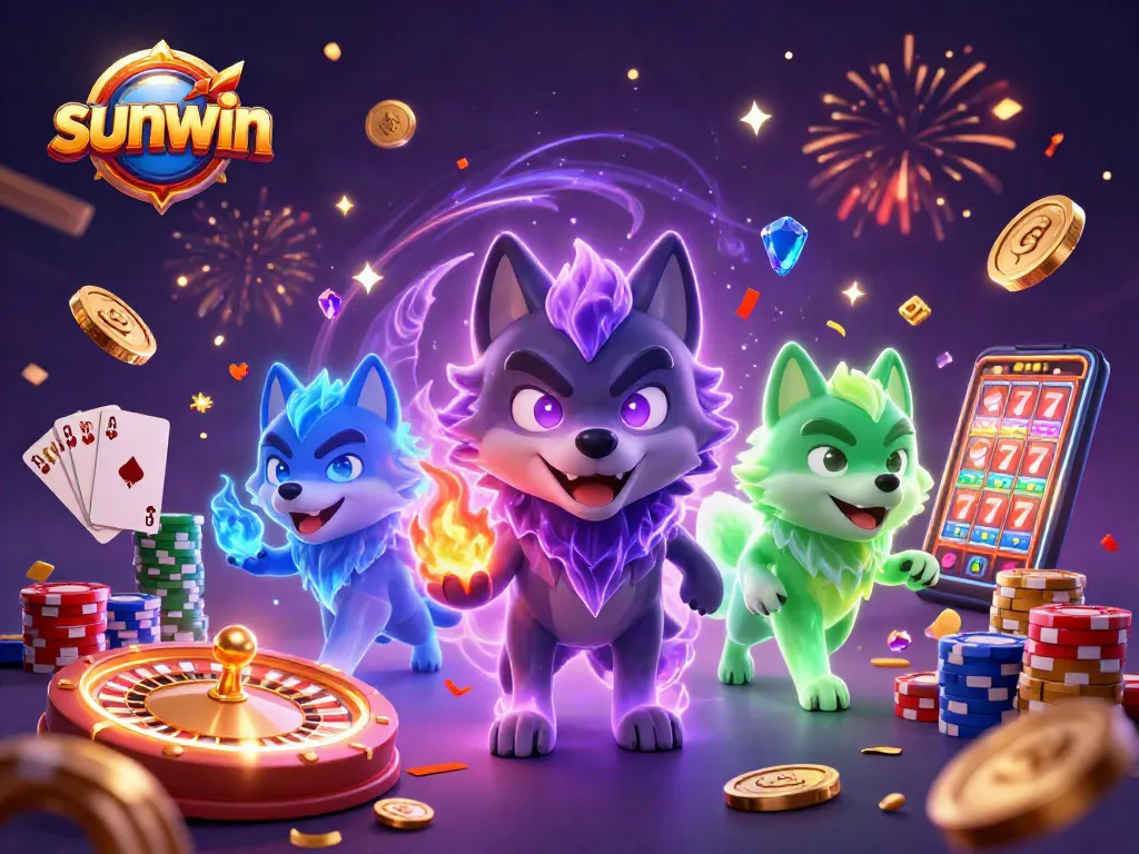 Experience the excitement of sunwin with high-stakes gambling action amidst cascading coins and glowing slot reels.