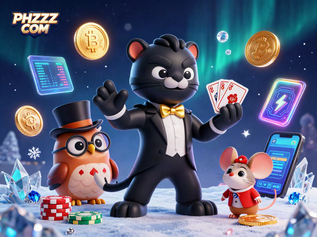 Engage in thrilling gameplay at PHZZZ COM with vibrant characters and dynamic crypto elements.