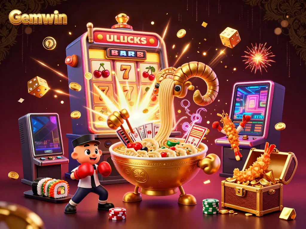 Experience the excitement at Gemwin with a vibrant 3D casino scene featuring lively characters and jackpot moments.