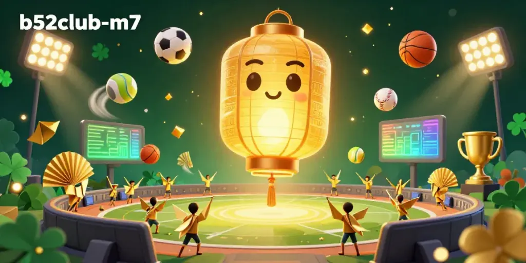 Experience thrilling sports betting action with b52club-m7 and vibrant 3D casino elements.