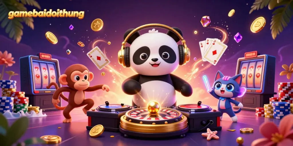 Experience the excitement of gamebaidoithuong with vibrant characters, gold coins, and casino elements.