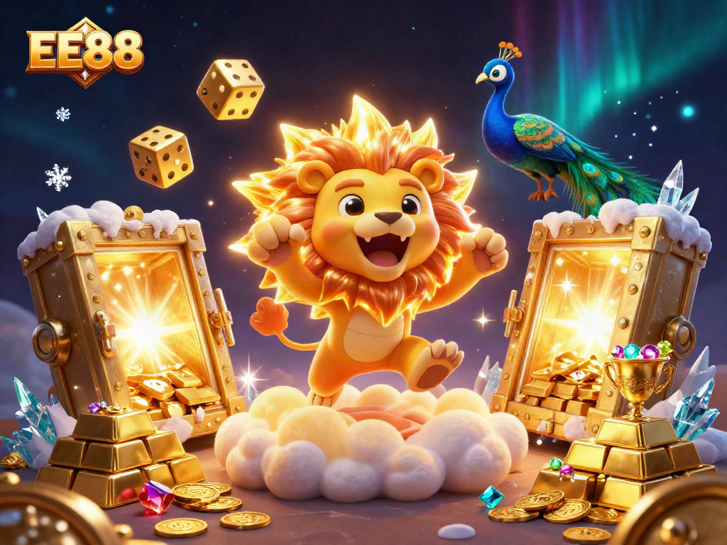 Engage with EE88's vibrant online casino world through an exhilarating 3D illustration filled with riches and excitement.