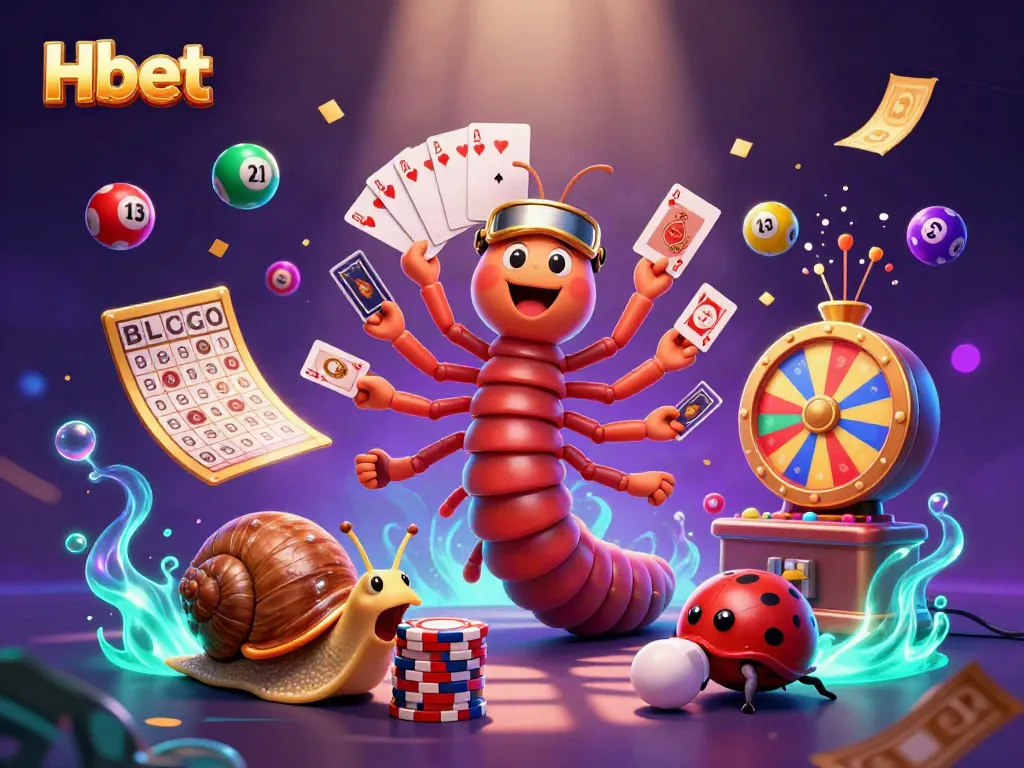 Hbet casino experience with a colorful millipede dealer and vibrant game elements.