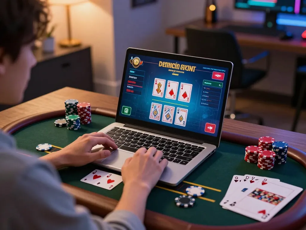 Fun88 user enjoying blackjack gameplay on a laptop in a cozy home setting.