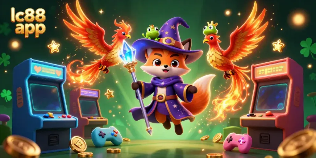 Experience thrilling gaming with the lc88 app in this vibrant 3D casino illustration featuring enchanting characters.