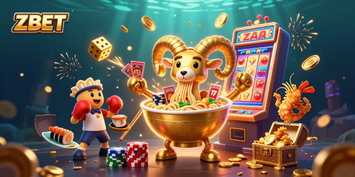 ZBET showcases a vibrant 3D casino scene with exciting slot symbols and playful characters winning big