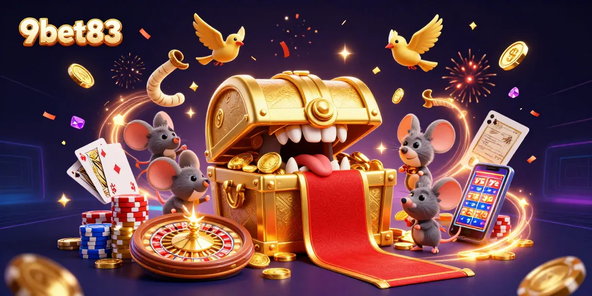 Experience thrilling gaming at 9bet83 with a vibrant treasure chest scene filled with riches!