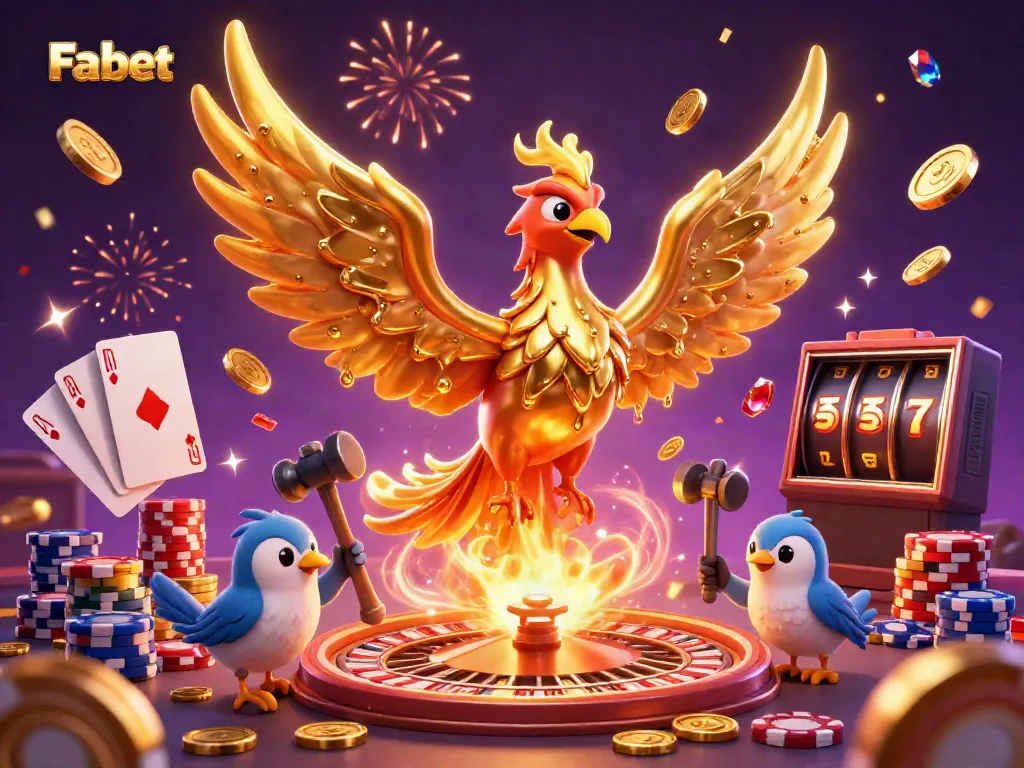 Experience electrifying fortune at Fabet with the golden phoenix and vibrant casino elements.
