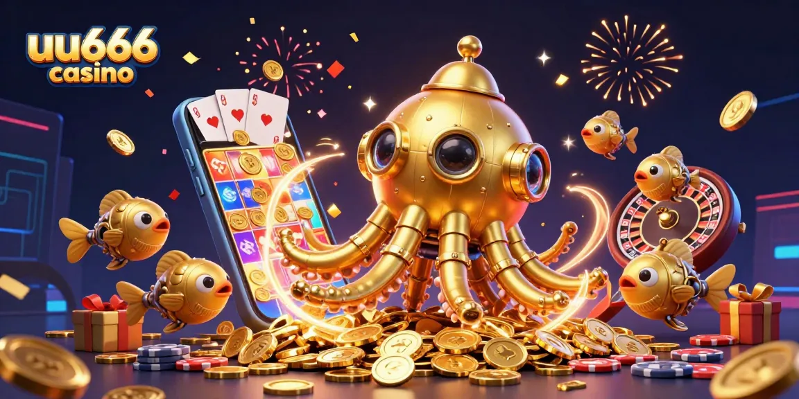 Experience thrilling wins at uu666 casino with a 3D kraken submarine and golden coins galore!