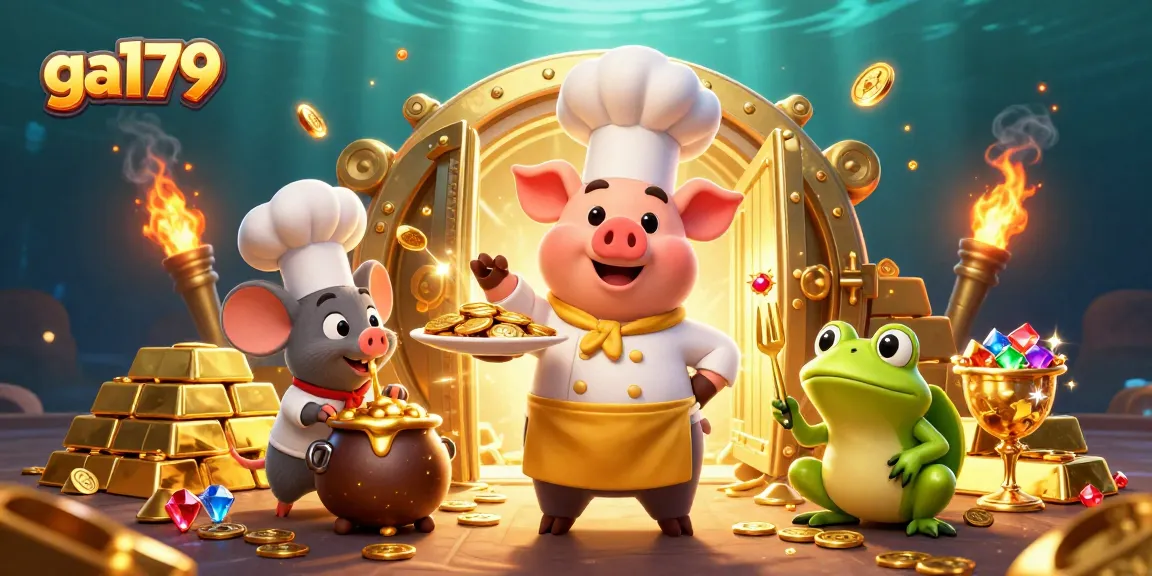 Engage in thrilling action at ga179 with a vibrant 3D casino scene filled with gold and gems.