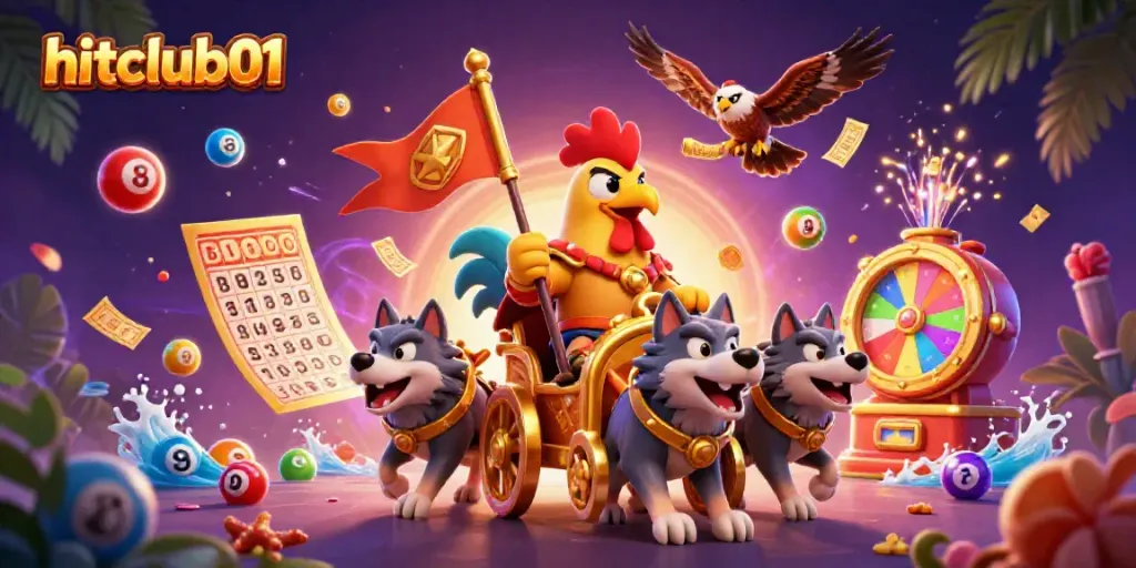 Experience thrilling gameplay with hitclub01 in this vibrant casino-themed illustration featuring dynamic lottery elements.