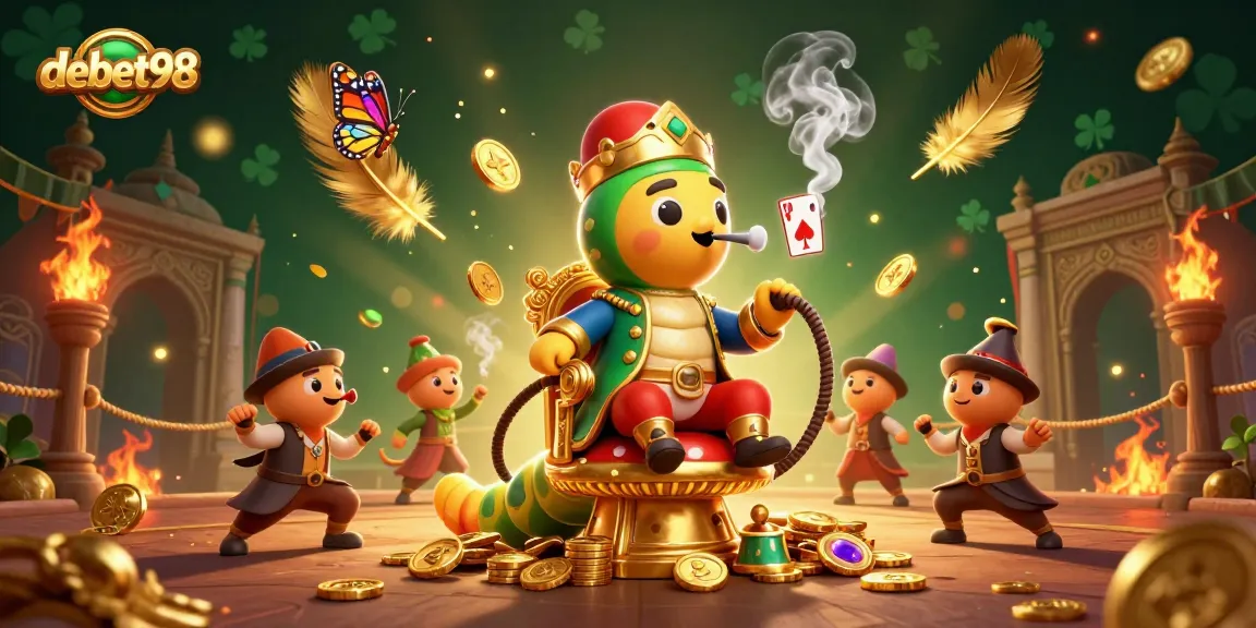 Engage in thrilling poker hands with debet98's vibrant gaming world, featuring colorful characters and dynamic casino elements.