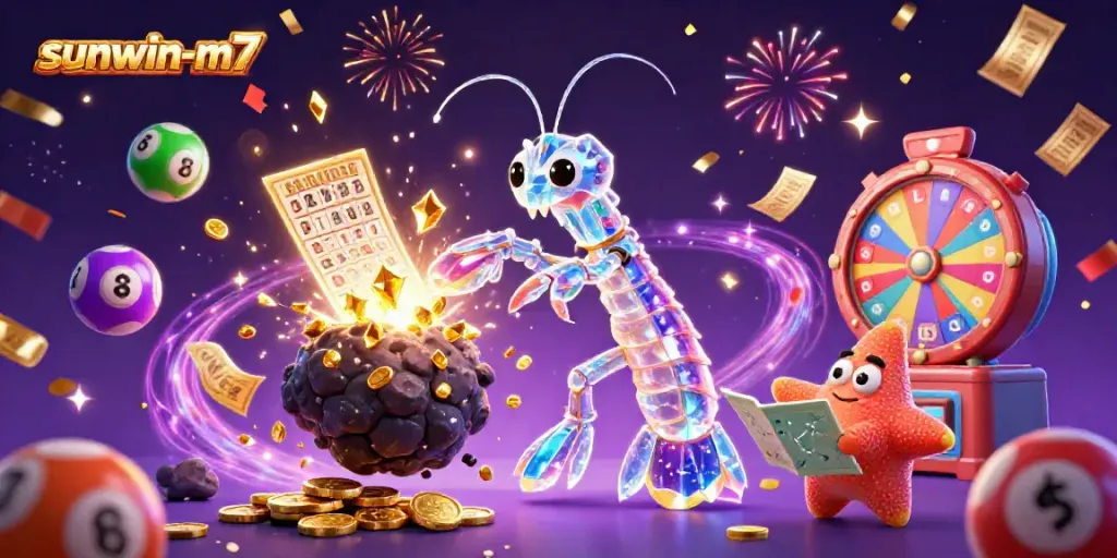 Experience dynamic gaming excitement at sunwin-m7 with vibrant lottery balls and golden treasures.