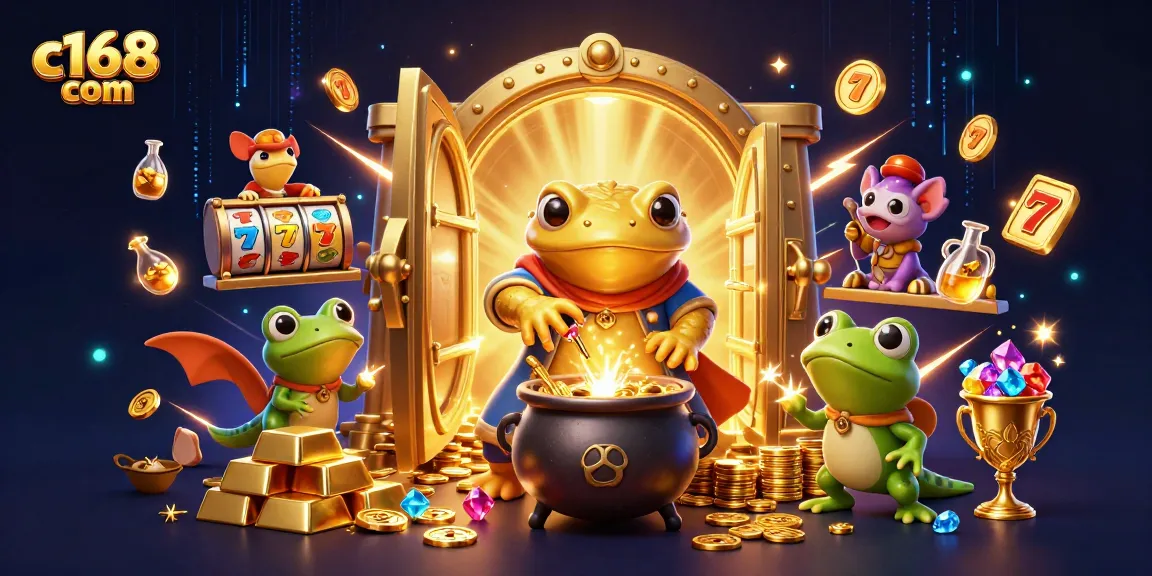 Spin winning jackpots with the vibrant c168 com casino scene featuring gold coins and 3D characters.