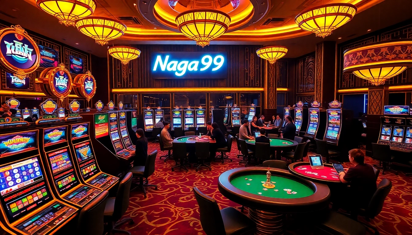 Naga99 offers thrilling casino fun with vibrant slot machines and excited players.