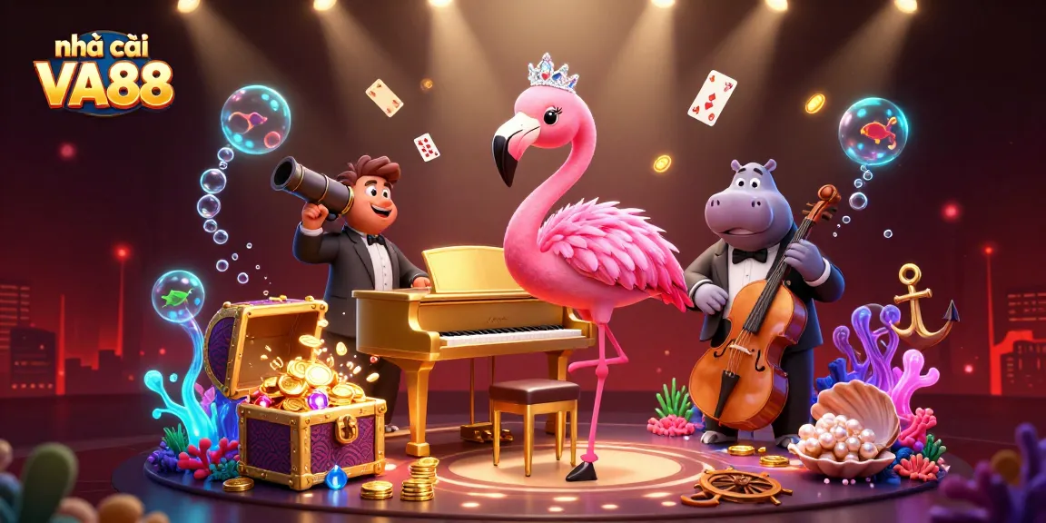 Experience the thrill of nhà cái VA88 with vibrant casino elements and dynamic characters in action.