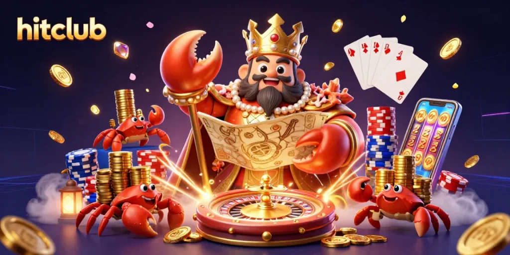 Join hitclub as the golden crab emperor commands treasure amidst a vibrant online gaming scene.