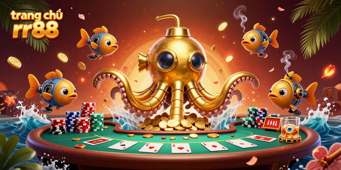 Engage in thrilling gameplay at trang chủ rr88 with rich poker elements and a captivating golden kraken.