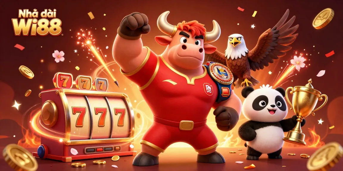 Engage with Nhà cái Wi88 through thrilling slot games, highlighted by festive characters and dynamic elements.