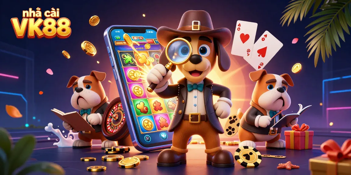 Bet on exciting games at nhà cái VK88 with colorful slot games and poker chips.