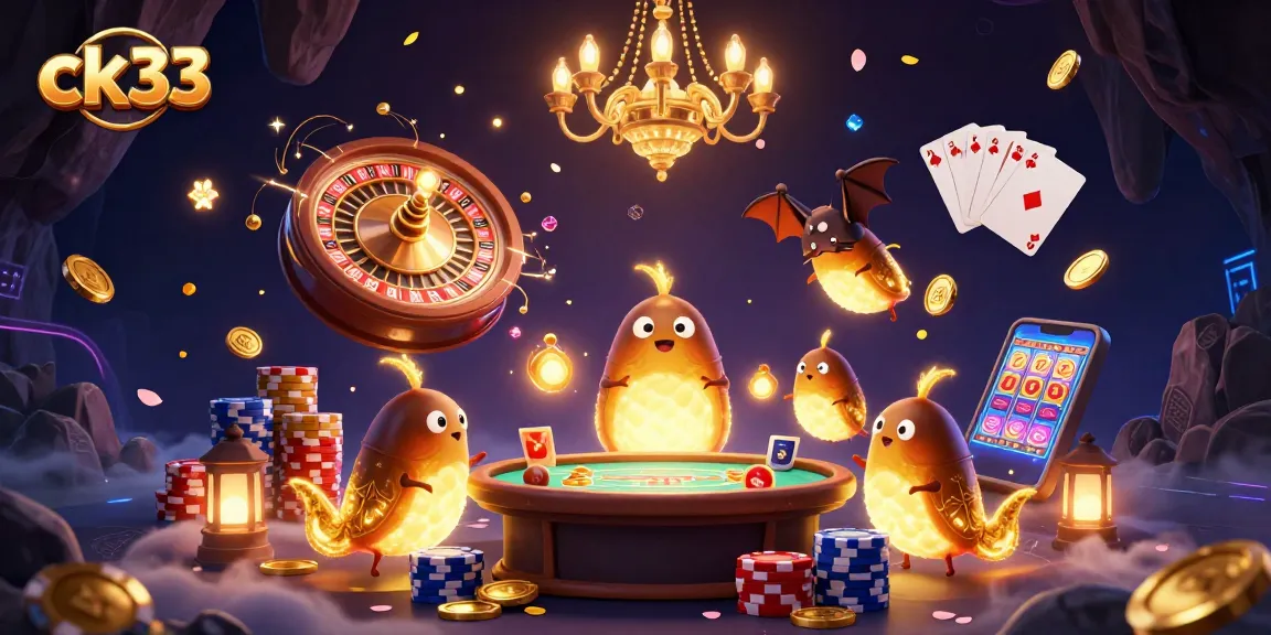 Experience thrilling gaming at ck33, showcasing 3D glowworms lighting a vibrant casino scene with exciting games.