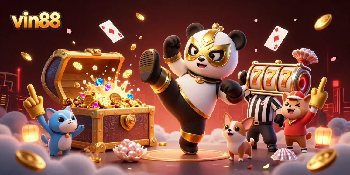 Experience thrilling gameplay with vin88 as a panda wrestler kicks off the ultimate casino adventure.