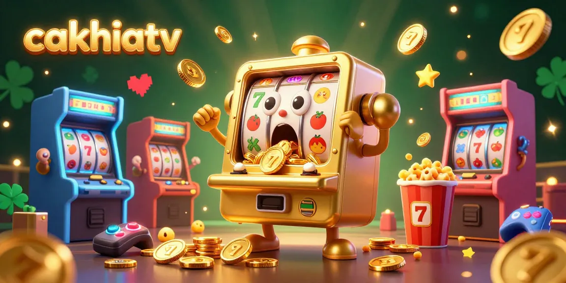 Cakhiatv slot machine illustration celebrating a jackpot win with smaller machines, vibrant game elements, and dynamic casino atmosphere.