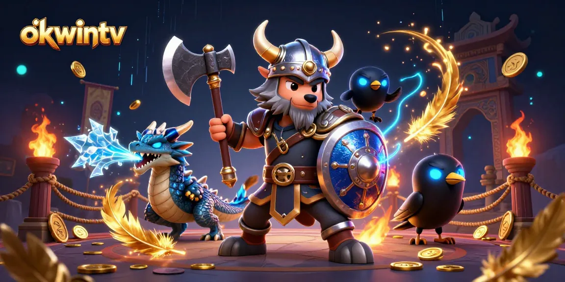 Engage with okwintv's vibrant online gambling scene featuring Viking characters and casino elements.